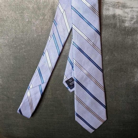 JOSEPH Abboud Silk and Linen Blue Striped Tie - Picture 2 of 5